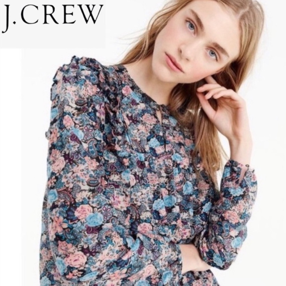 J. Crew Esperanza Ruffle Paisley Floral Cotton Silk Top Blouse ~ size Medium